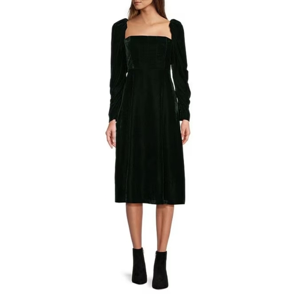 Antonio Melani MacKenzie Square Neck Long Sleeve Velvet A-Line Midi Dress - Picture 1 of 9